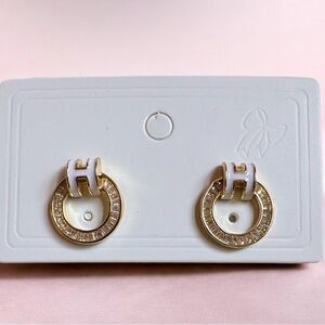 Gold and White Initial H Earrings